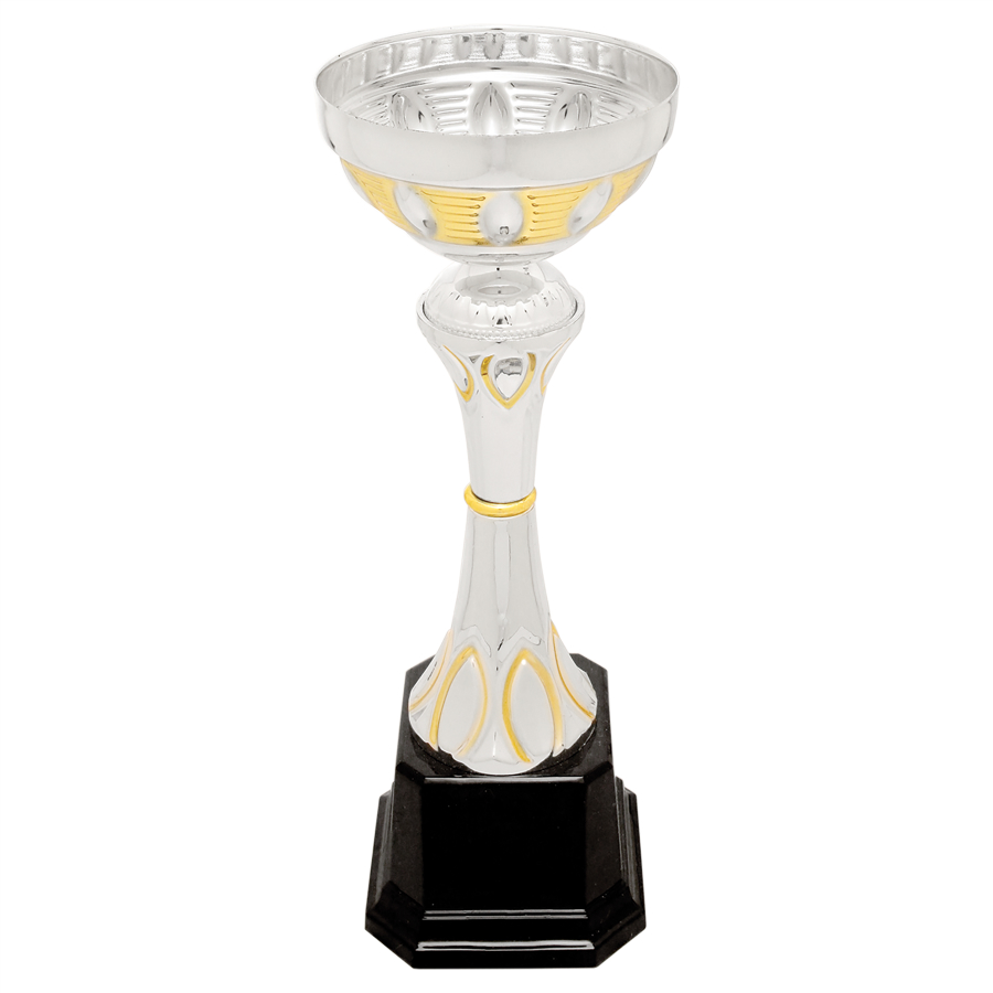 9 3/4" Silver/Gold Completed Metal Cup Trophy on Plastic Base