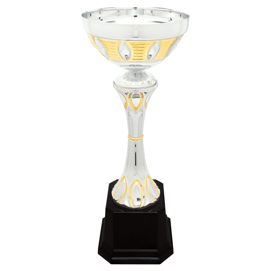 12" Silver/Gold Completed Metal Cup Trophy on Plastic Base