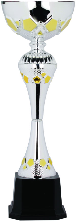 16" Silver/Gold Completed Metal Cup Trophy on Plastic Base