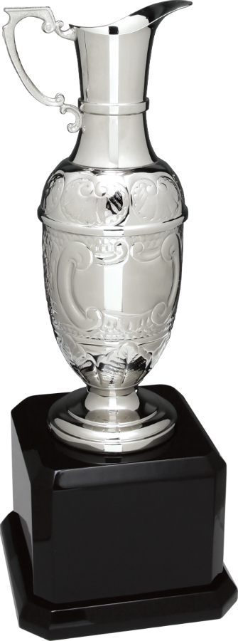 16" Silver Swatkins Hand-Chased Claret Jug with Black Royal Piano Finish Base