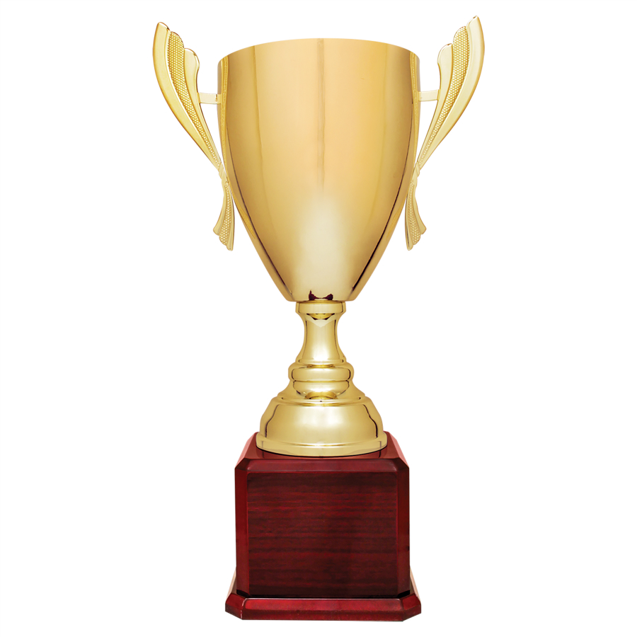 22" Gold Completed Metal Cup Trophy on Rosewood Royal Piano Finish Base