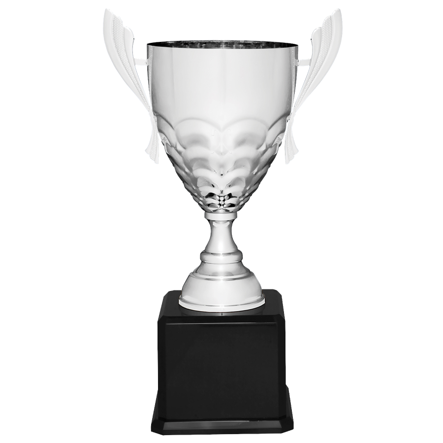 23 1/2" Silver Completed Metal Cup Trophy on Black Royal Piano Finish Base