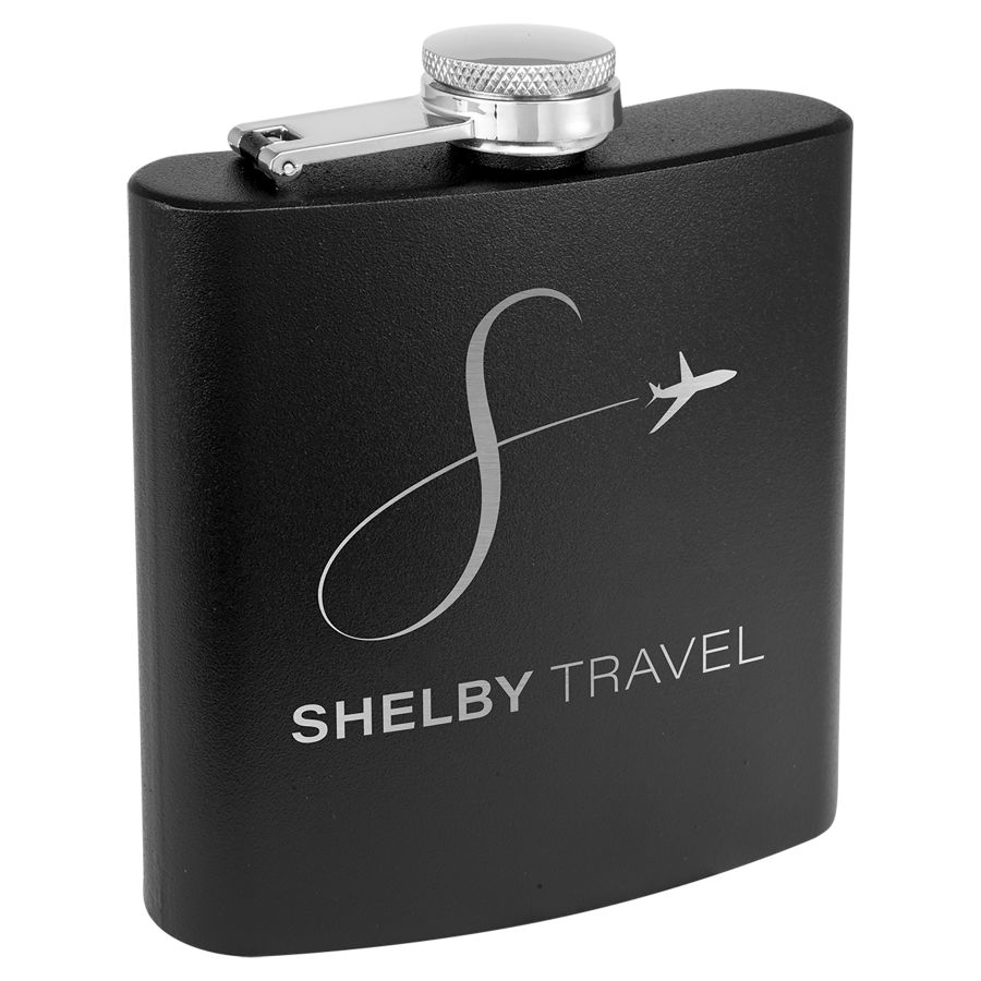 6 oz. Matte Black Powder Coated Laserable Stainless Steel Flask