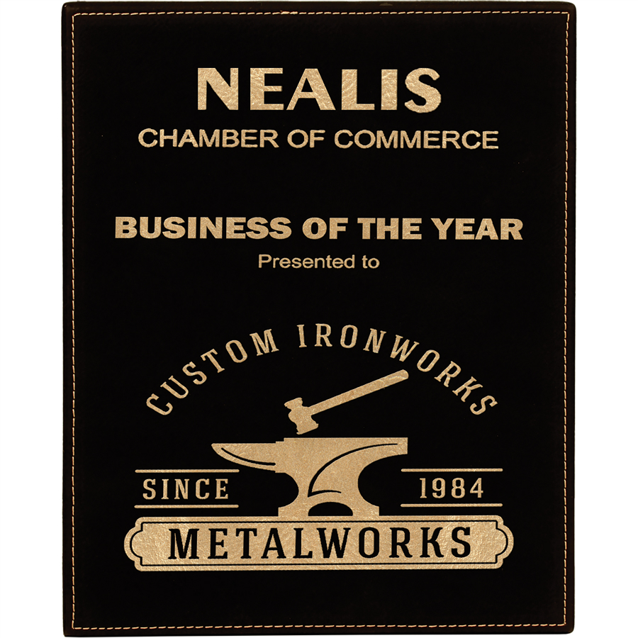 10 1/2" x 13" Black/Gold Laserable Leatherette Plaque