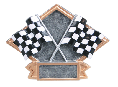 6" x 4 1/2" Racing Crossed Flags Diamond Plate Resin