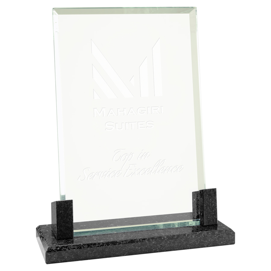 8" Rectangle Glass with Black Marble Base