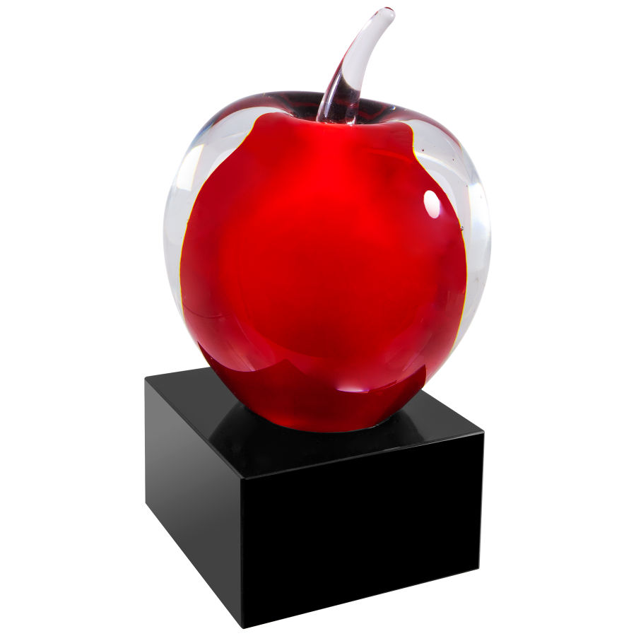 5 3/4" Red and Clear Glass Apple with Black Base