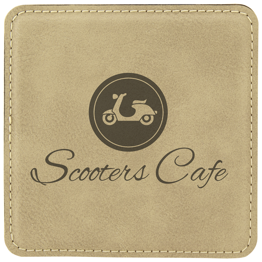 4" x 4" Square Light Brown Laserable Leatherette Coaster