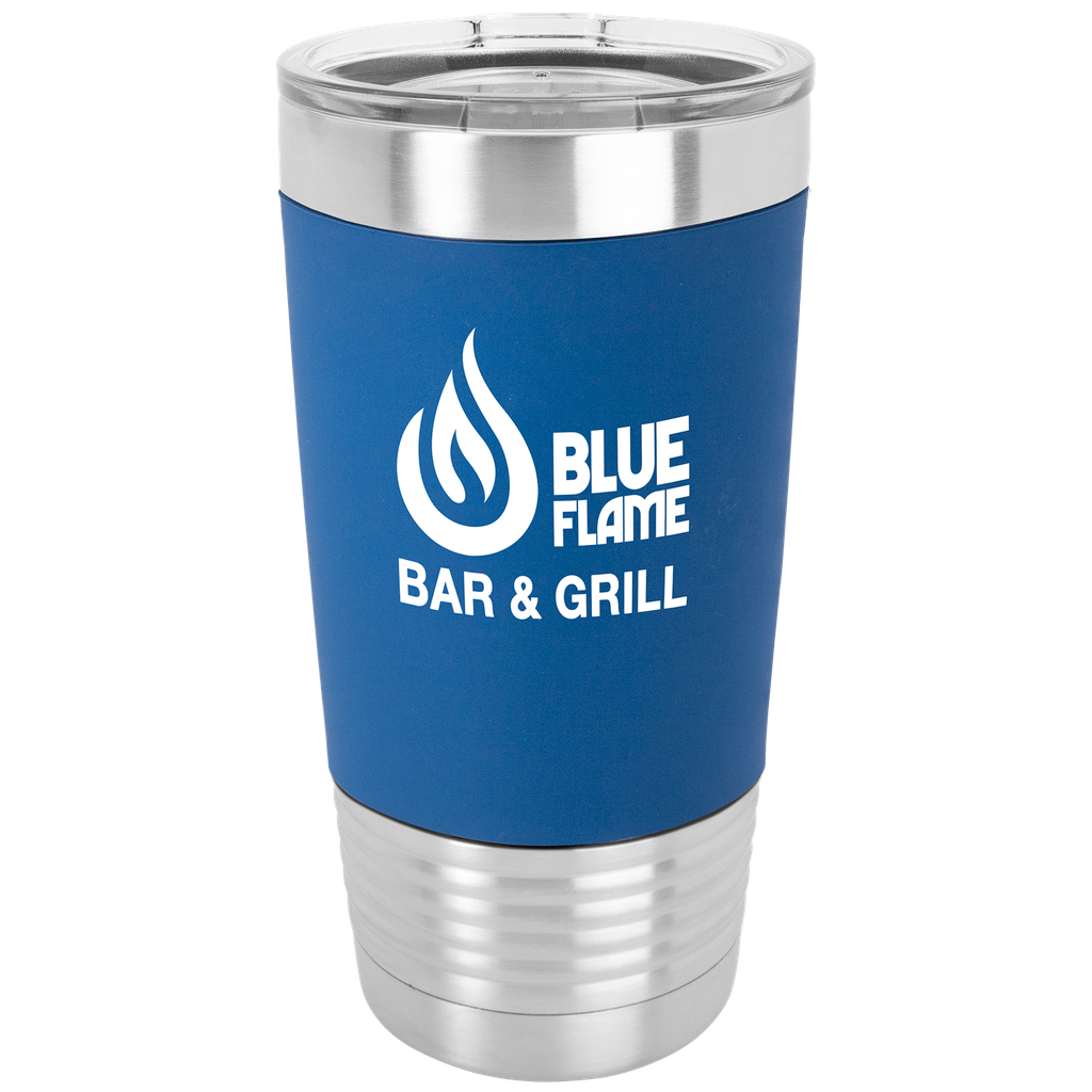 20 oz. Blue/White Polar Camel Tumbler with Silicone Grip and Clear Lid