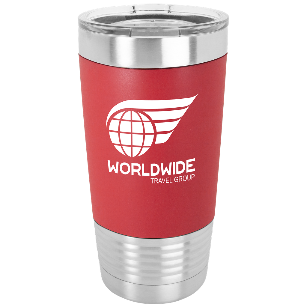 20 oz. Red/White Polar Camel Tumbler with Silicone Grip and Clear Lid