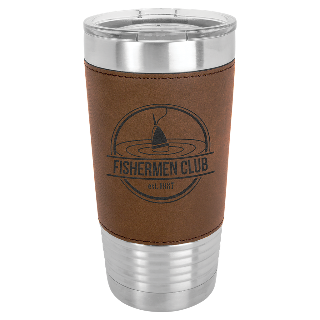 20 oz. Dark Brown Laserable Leatherette Polar Camel Tumbler with Clear Lid