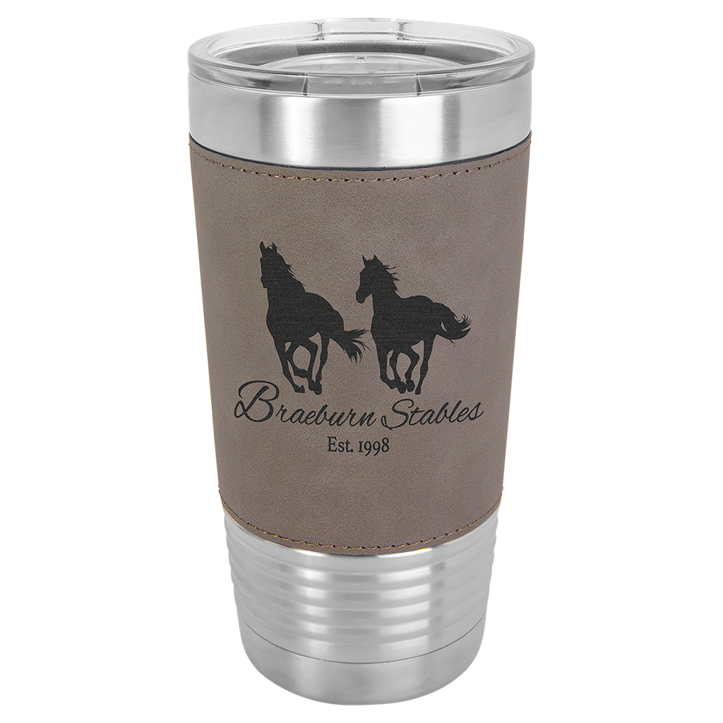 20 oz. Gray Laserable Leatherette Polar Camel Tumbler with Clear Lid