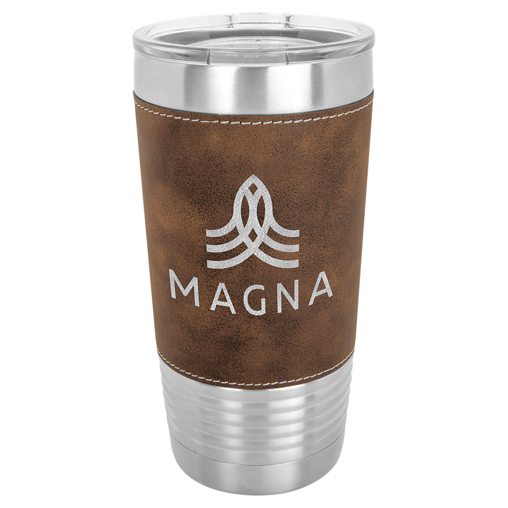 20 oz. Rustic/Silver Laserable Leatherette Polar Camel Tumbler with Clear Lid