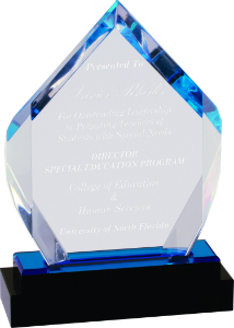 [IMP116BU] 7" Blue Fusion Diamond Impress Acrylic with Black Glass Base