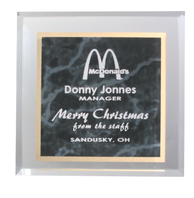 [APW44BKM] 3 3/4" x 3 3/4" Black Marbleized Acrylic Paperweight