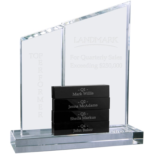 [CRY7022BK] 8" x 9" Crystal Perpetual Standup Plaque with 4 Black Crystal Blocks