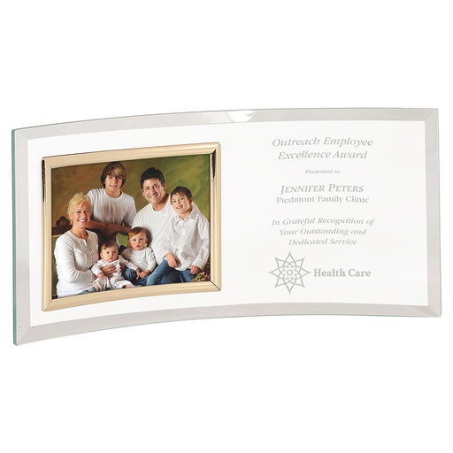 [CE6508] 12" x 5 1/2" Jade Glass Crescent with 5" x 3 1/2" Picture Frame