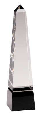 [CRY003L] 12" Obelisk Crystal on Black Pedestal Base