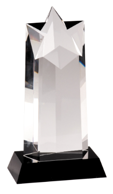 [CRY010L] 10" Crystal Star Column on Black Pedestal Base