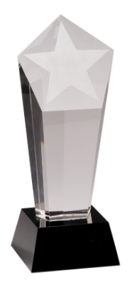 [CRY031S] 8 3/4" Crystal Frosted Star Column on Black Pedestal Base