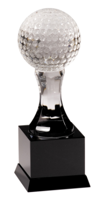 [CRY008G] 9" Crystal Golf Ball on Black Pedestal Base