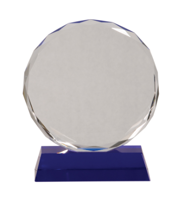 [CRY501L] 7" Round Facet Crystal on Blue Pedestal Base
