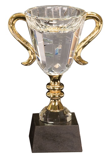 [CRY039M] 7 1/4" Crystal Cup with Gold Handles and Stem