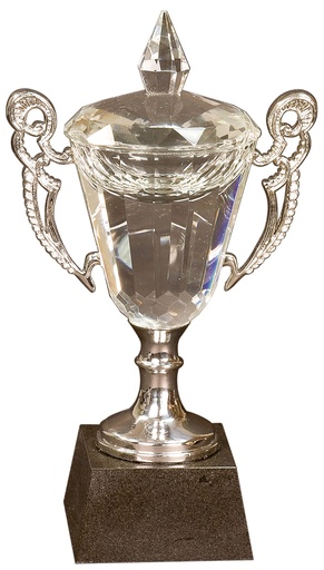 [CRY052M] 9 1/2" Crystal Cup with Silver Handles and Stem