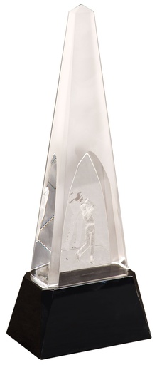 [CRY054] 10 1/4" Clear Crystal 3D Golf Spire on Black Pedestal Base