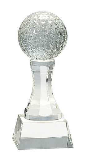 [CRY150] 6" Crystal Golf Ball on Clear Pedestal Base