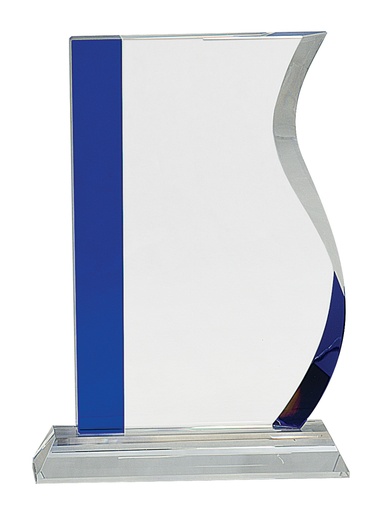 [CRY156] 8 1/4" Blue Edge Crystal Wave on Clear Base