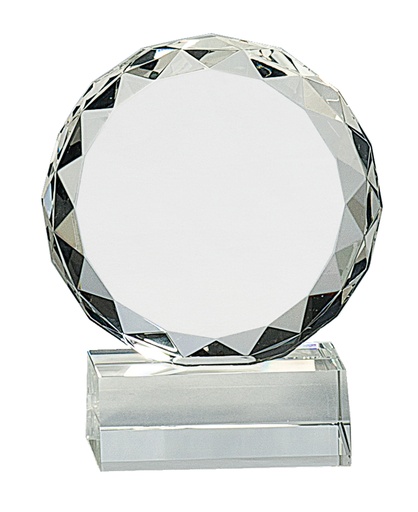 [CRY135] 5 1/4" Round Facet Crystal on Clear Pedestal Base