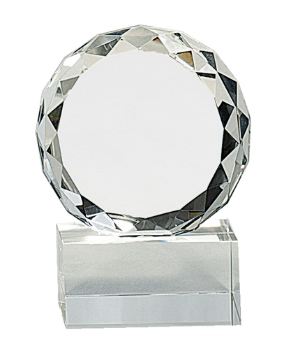 [CRY134] 4" Round Facet Crystal on Clear Pedestal Base