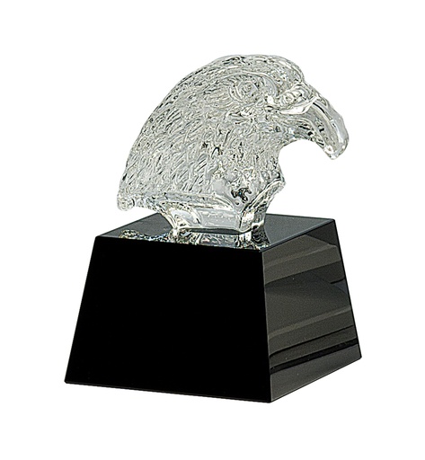 [CRY322] 5 3/4" Clear Crystal Eagle Head on Black Pedestal Base