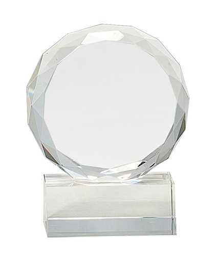 [CRY248] 5" Round Facet Crystal on Clear Pedestal Base