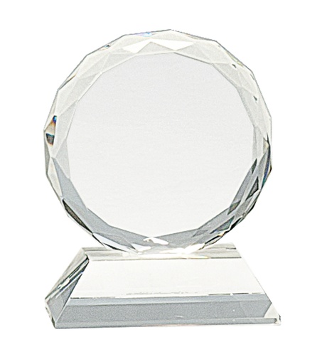 [CRY250] 3" Round Facet Crystal on Clear Pedestal Base