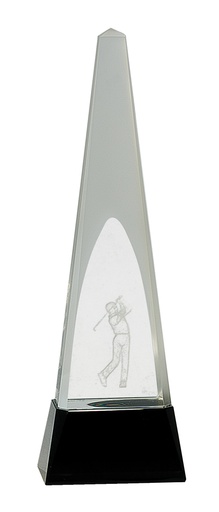 [CRY054L] 11 1/2" Clear Crystal 3D Golf Spire on Black Pedestal Base