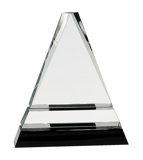 [CRY168L] 7 3/4" Clear Crystal Triangle on Black Crystal Pedestal Base