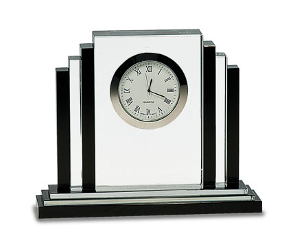 [CRY171] 6" Clear Crystal with Clock with Black Crystal Trim