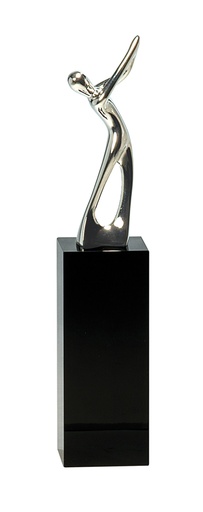 [CRY145M] 9 1/2" Silver Metal Golf Figure on Black Crystal Pedestal
