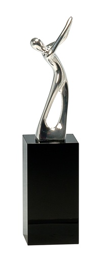 [CRY145S] 8 1/2" Silver Metal Golf Figure on Black Crystal Pedestal