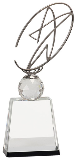 [CRY172M] 11" Clear/Black Crystal Award with Silver Metal Oval Star