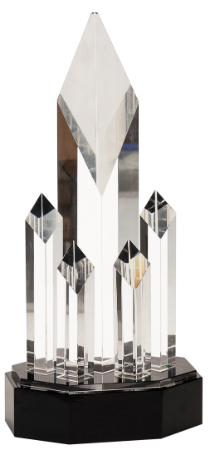 [CRY6924M] 11" Clear Crystal 5 Rising Diamonds on Black Pedestal Base