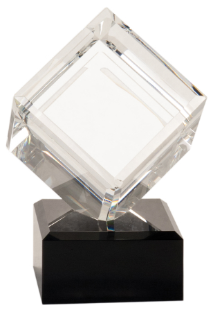 [CRY6619L] 6" Clear Crystal Cube on Black Pedestal Base