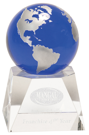 [CRY6532L] 6 1/2" Blue Crystal Globe on Clear Crystal Base