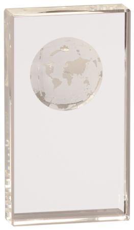 [CRY6524L] 7" Clear Crystal Rectangle with Globe Etching