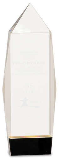 [CRY063L] 10" Clear Crystal Facet Rectangle on Black Base