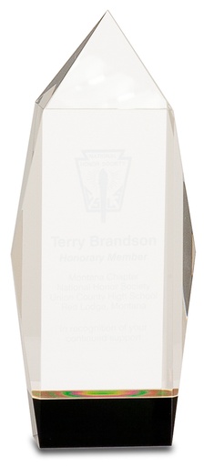 [CRY063M] 8 3/4" Clear Crystal Facet Rectangle on Black Base