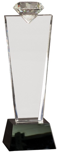[CRY3211C] 11" Crystal Diamond Top Award on Black Pedestal Base