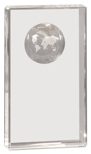 [CRY6524XL] 8" Clear Crystal Rectangle with Globe Etching